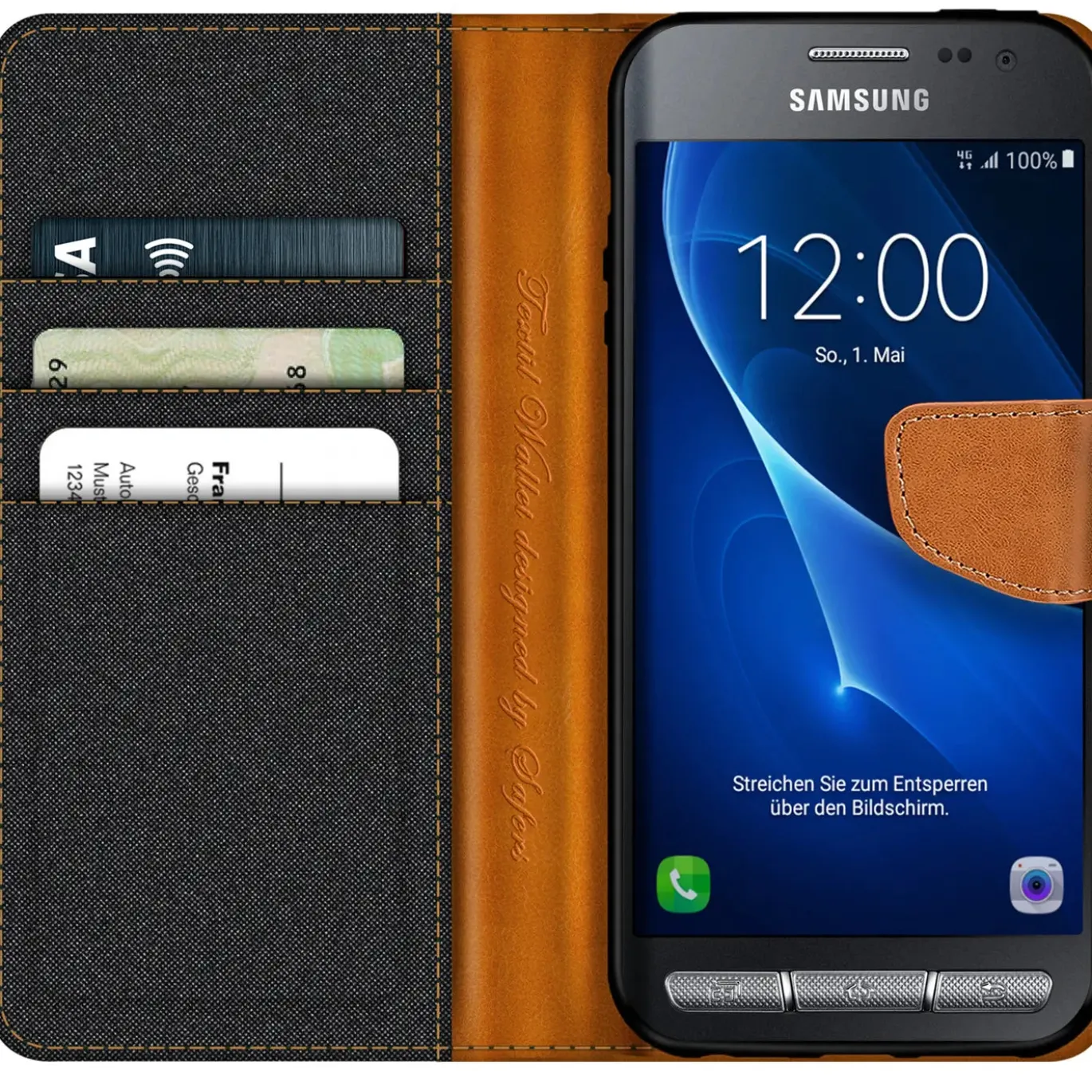 Samsung Galaxy Xcover 3 - Jeanslook Klapphülle mit Kartenfach