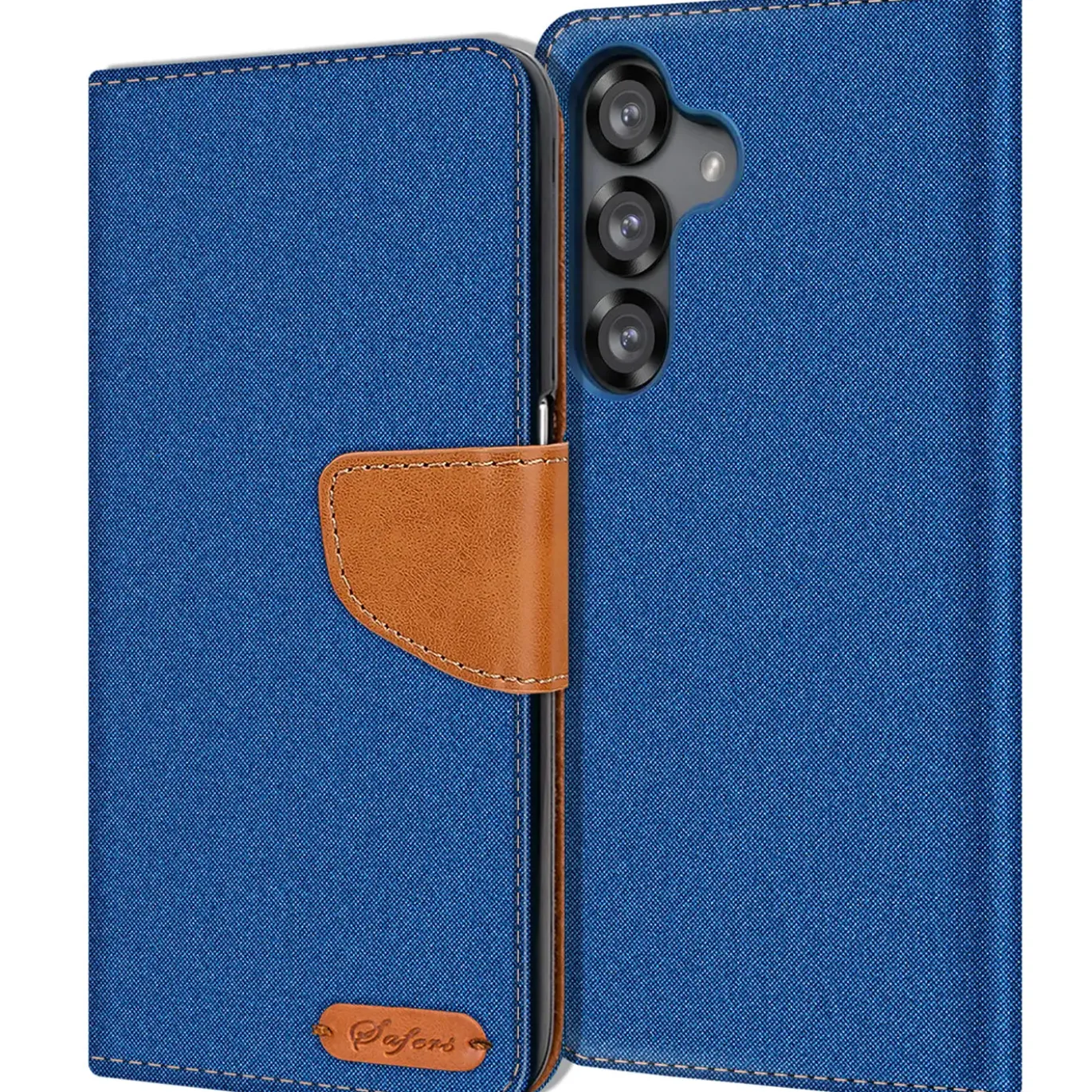 Textil Klapphülle für Samsung Galaxy S26 - Case im Jeanslook mit Kartenfächern