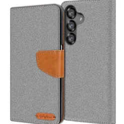 Textil Klapphülle für Samsung Galaxy S26 - Case im Jeanslook mit Kartenfächern