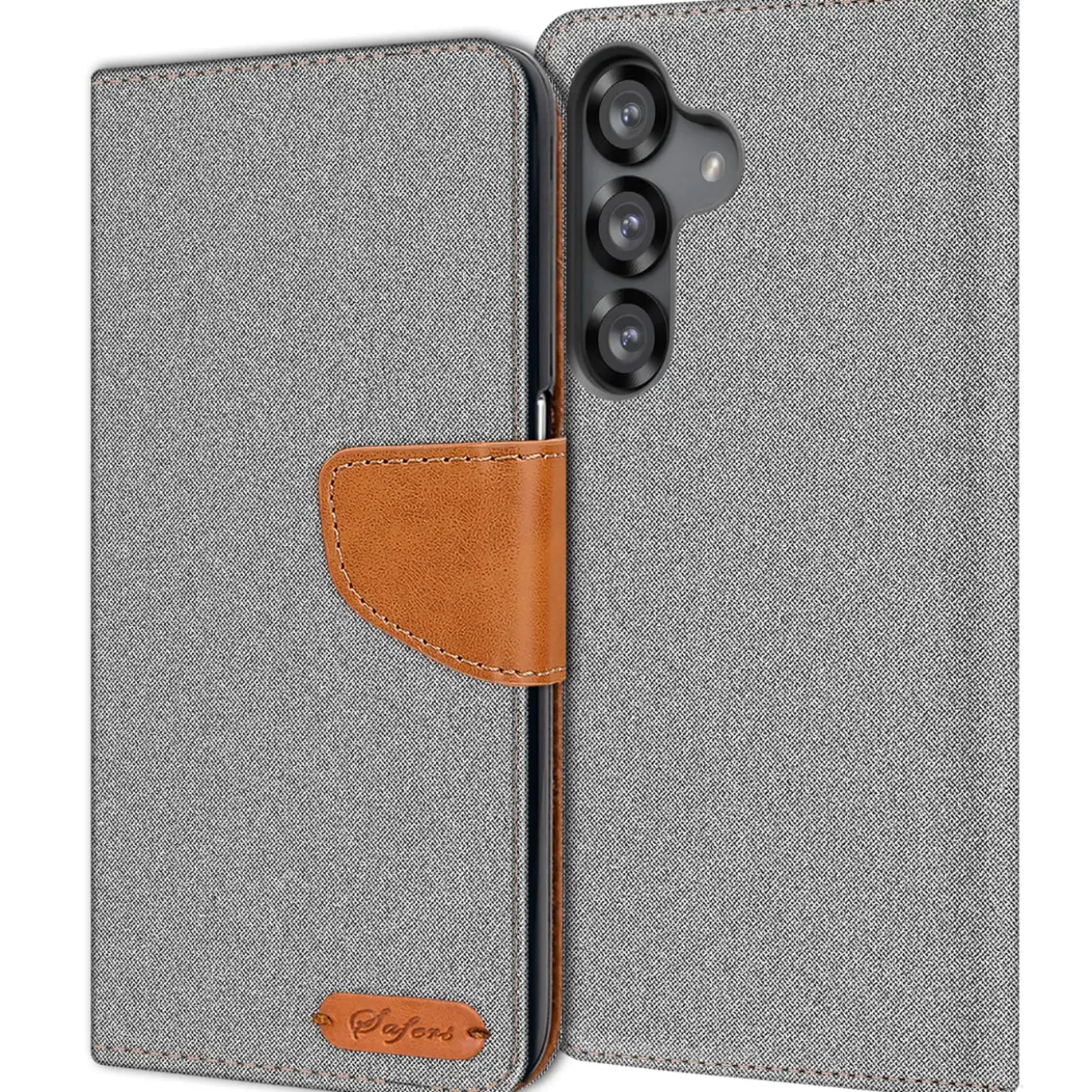 Textil Klapphülle für Samsung Galaxy S26 - Case im Jeanslook mit Kartenfächern
