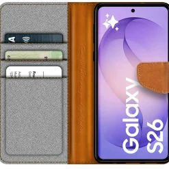 Textil Klapphülle für Samsung Galaxy S26 - Case im Jeanslook mit Kartenfächern