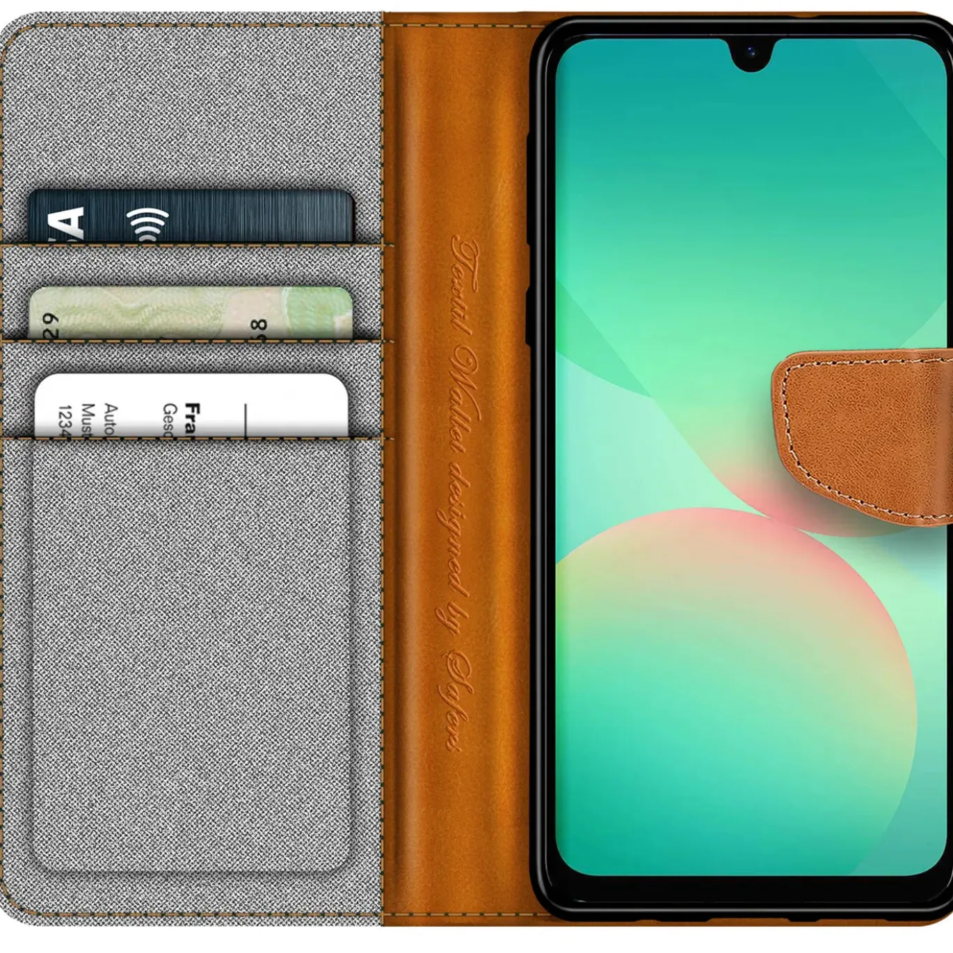 Textil Klapphülle für Samsung Galaxy A27 5G - Case im Jeanslook mit Kartenfächern