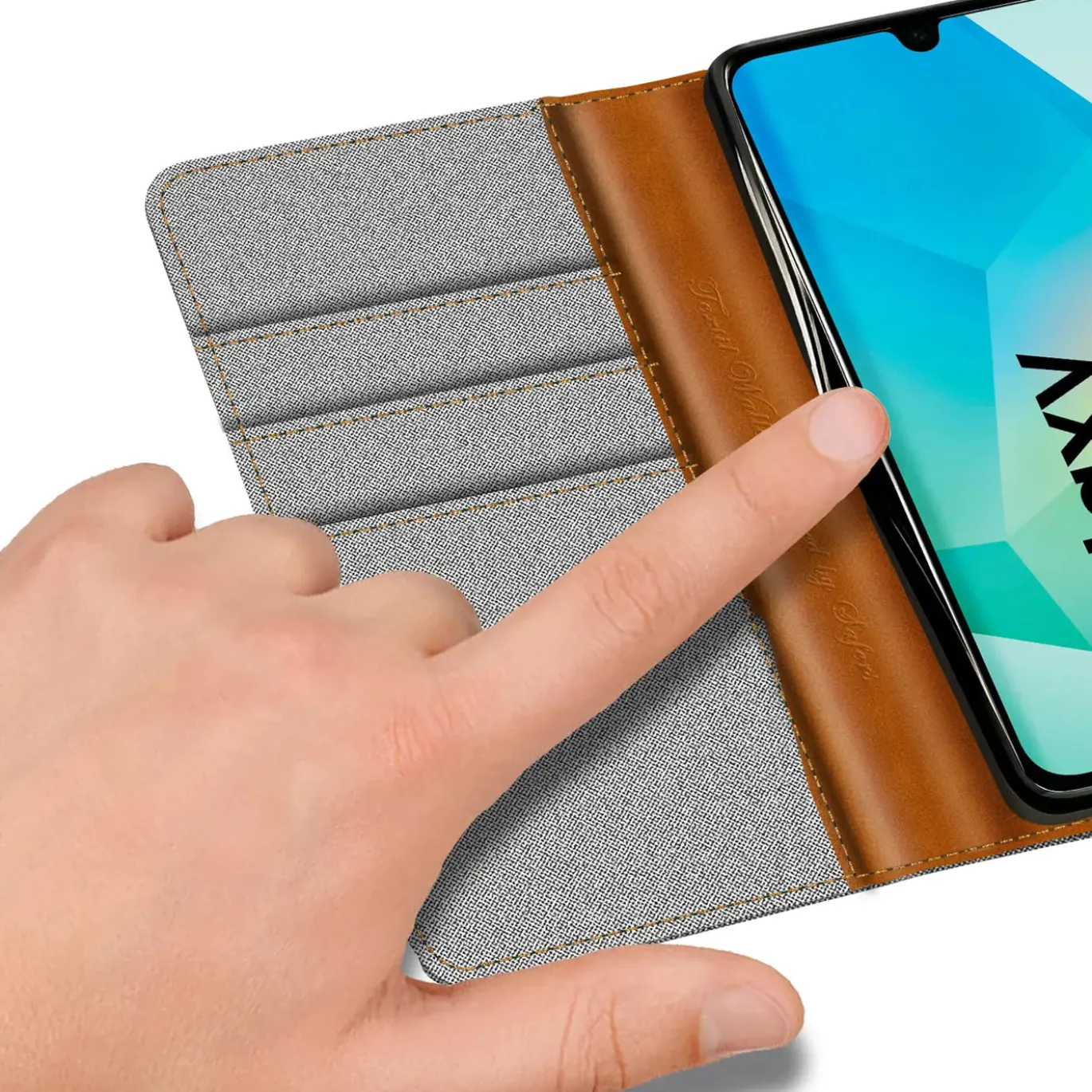 Textil Klapphülle für Samsung Galaxy A27 5G - Case im Jeanslook mit Kartenfächern