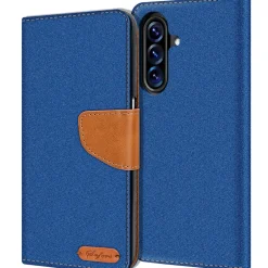 Textil Klapphülle für Samsung Galaxy A27 5G - Case im Jeanslook mit Kartenfächern