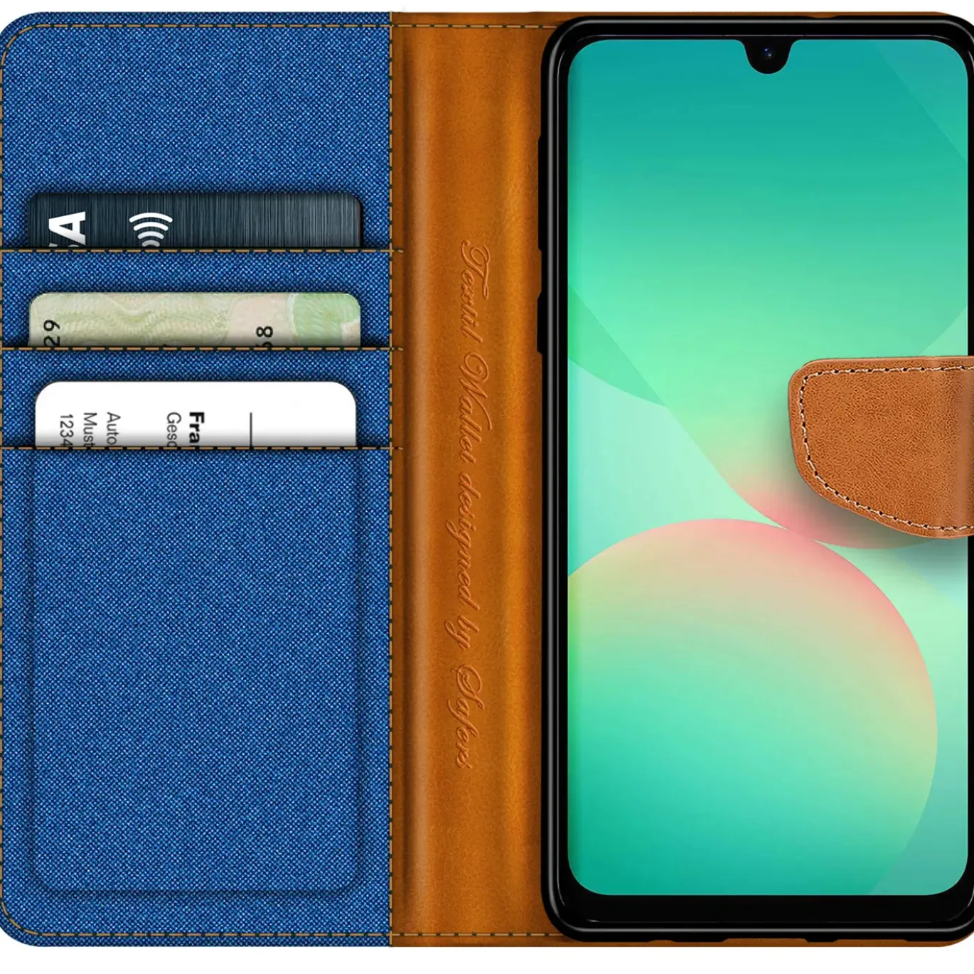 Textil Klapphülle für Samsung Galaxy A27 5G - Case im Jeanslook mit Kartenfächern
