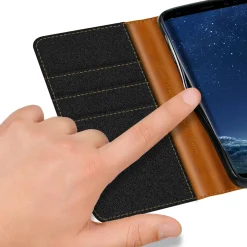 Textil Klapphülle für Samsung Galaxy S8 - Case im Jeanslook mit Kartenfächern