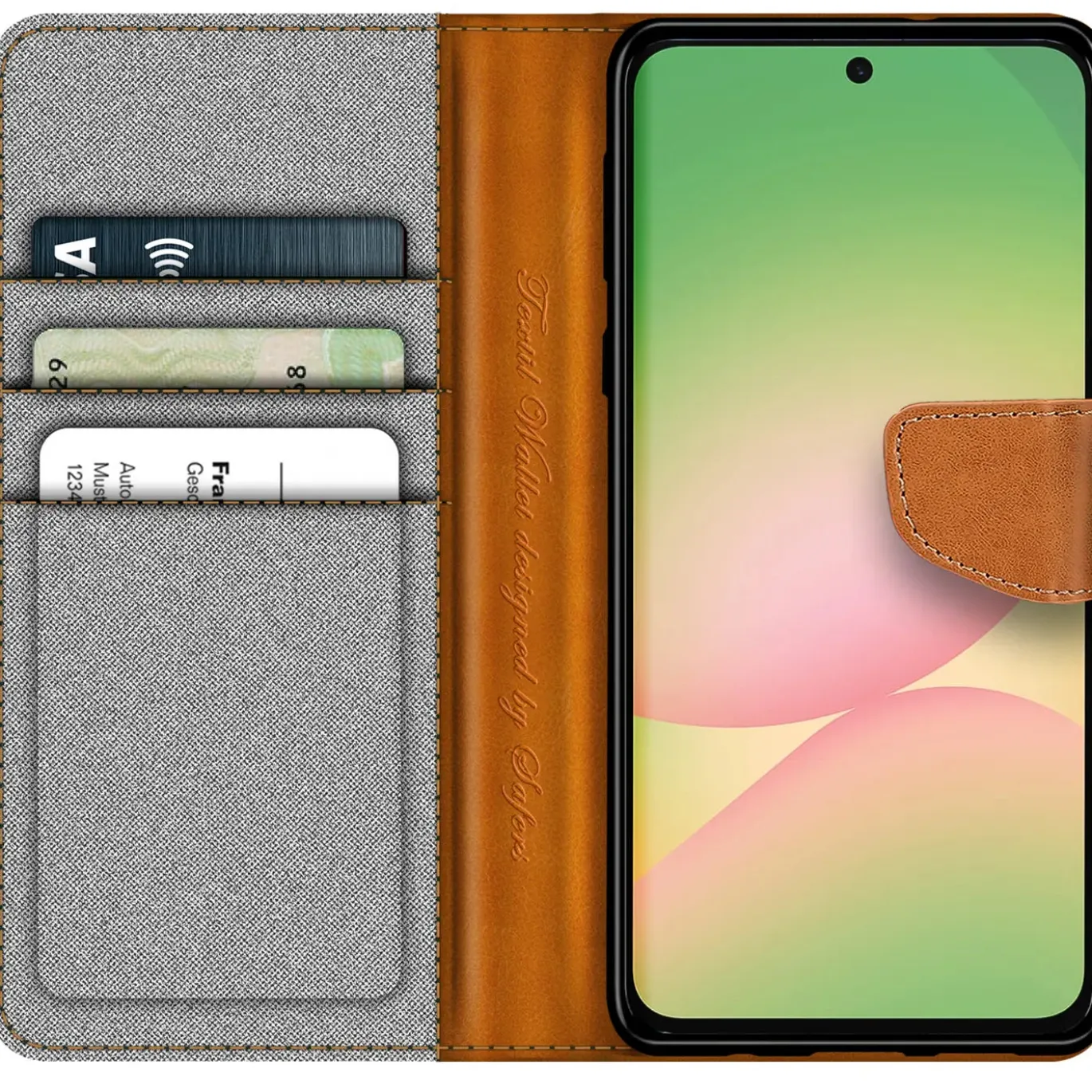 Textil Klapphülle für Samsung Galaxy A57 5G - Case im Jeanslook mit Kartenfächern