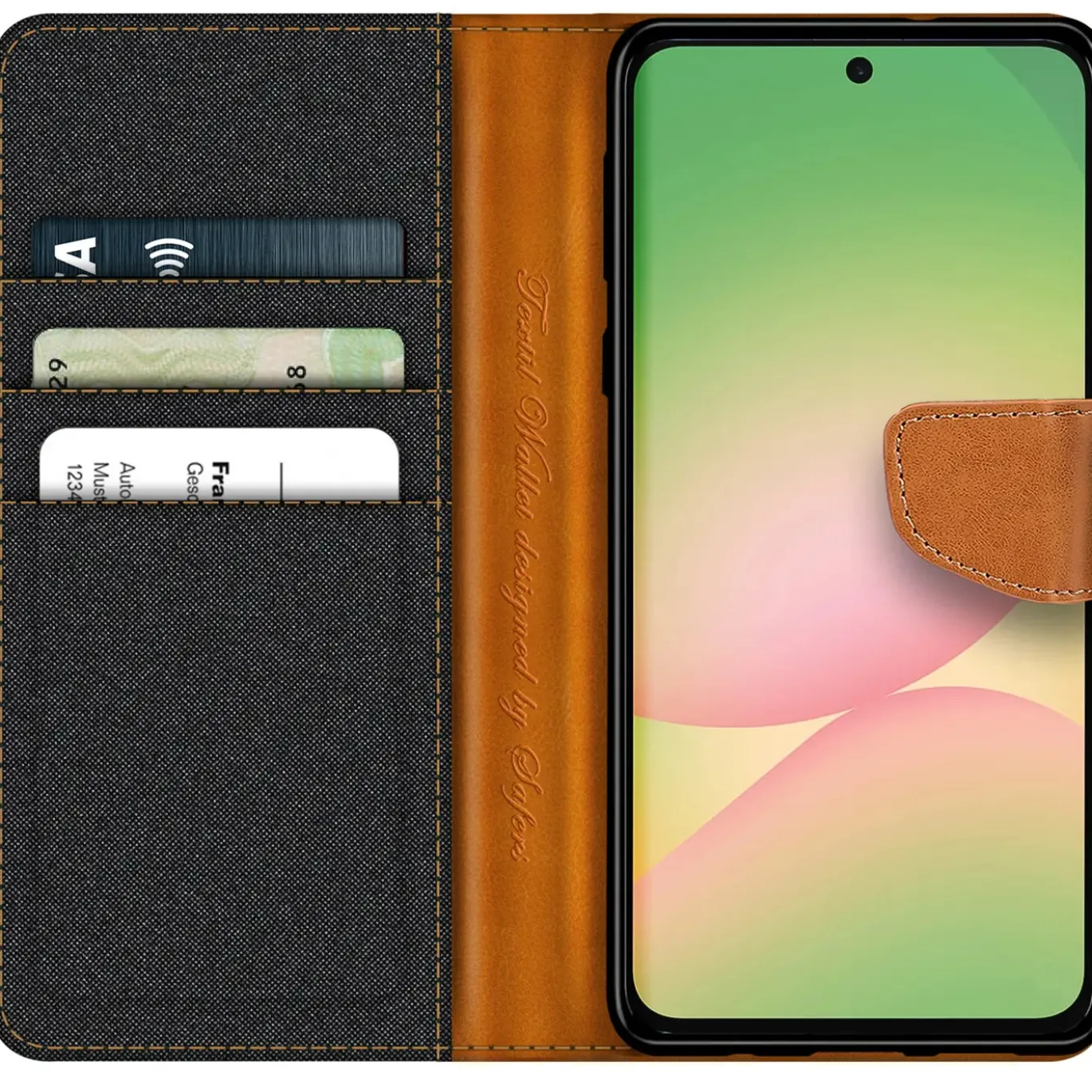 Textil Klapphülle für Samsung Galaxy A57 5G - Case im Jeanslook mit Kartenfächern