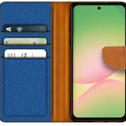 Textil Klapphülle für Samsung Galaxy A57 5G - Case im Jeanslook mit Kartenfächern