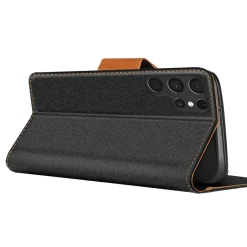 Textil Klapphülle für Samsung Galaxy S26 Ultra - Case im Jeanslook mit Kartenfächern