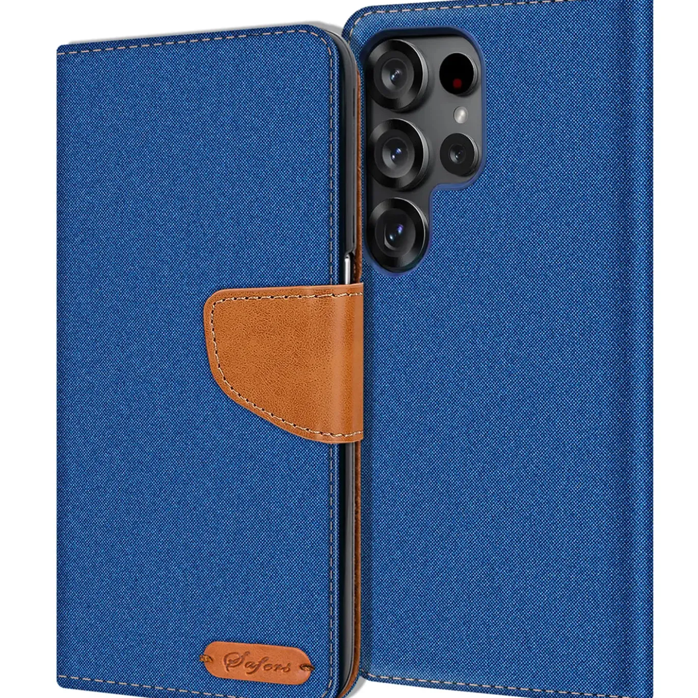 Textil Klapphülle für Samsung Galaxy S26 Ultra - Case im Jeanslook mit Kartenfächern
