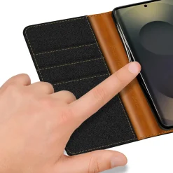 Textil Klapphülle für Samsung Galaxy S26 Ultra - Case im Jeanslook mit Kartenfächern