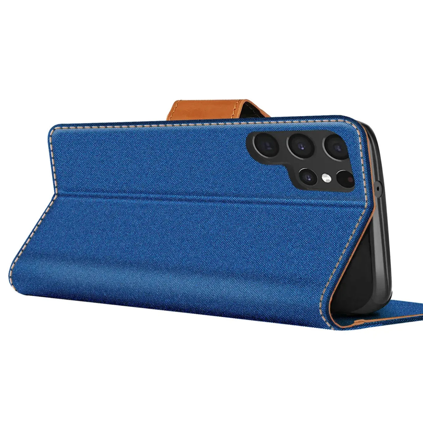 Textil Klapphülle für Samsung Galaxy S26 Ultra - Case im Jeanslook mit Kartenfächern