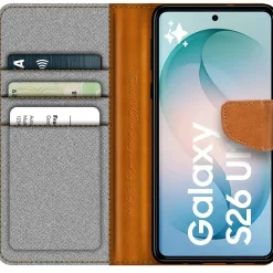 Textil Klapphülle für Samsung Galaxy S26 Ultra - Case im Jeanslook mit Kartenfächern