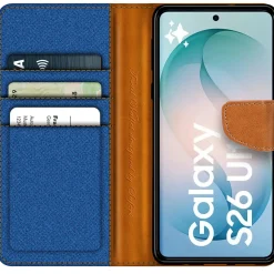 Textil Klapphülle für Samsung Galaxy S26 Ultra - Case im Jeanslook mit Kartenfächern