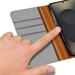 Textil Klapphülle für Samsung Galaxy S26 Ultra - Case im Jeanslook mit Kartenfächern