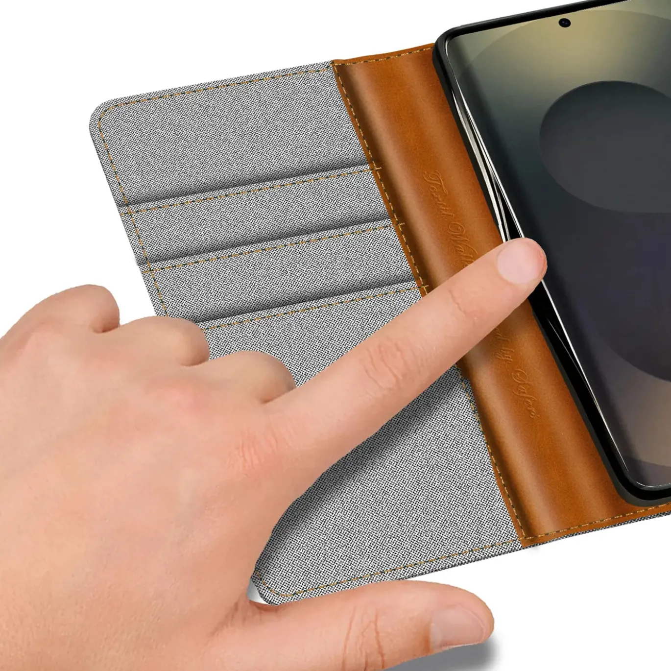 Textil Klapphülle für Samsung Galaxy S26 Ultra - Case im Jeanslook mit Kartenfächern