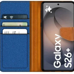 Textil Klapphülle für Samsung Galaxy S26 Plus - Case im Jeanslook mit Kartenfächern