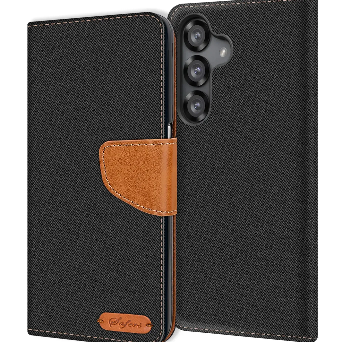 Textil Klapphülle für Samsung Galaxy S26 Plus - Case im Jeanslook mit Kartenfächern