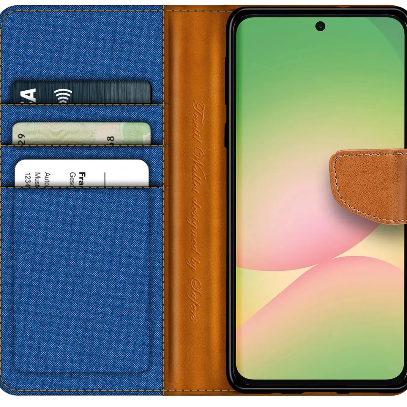 Textil Klapphülle für Samsung Galaxy A37 5G - Case im Jeanslook mit Kartenfächern