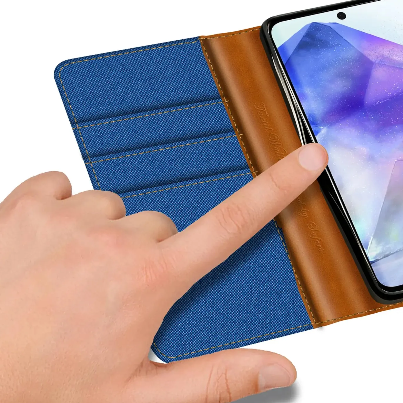 Textil Klapphülle für Samsung Galaxy A37 5G - Case im Jeanslook mit Kartenfächern