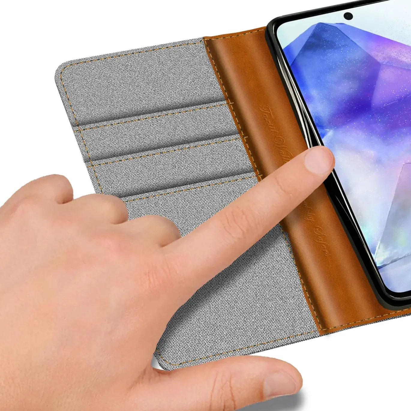 Textil Klapphülle für Samsung Galaxy A37 5G - Case im Jeanslook mit Kartenfächern