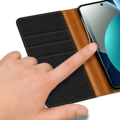 Textil Klapphülle für Xiaomi Redmi Note 15 Pro+ 5G - Case im Jeanslook mit Kartenfächern