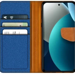 Textil Klapphülle für Xiaomi Redmi Note 15 Pro 4G - Case im Jeanslook mit Kartenfächern