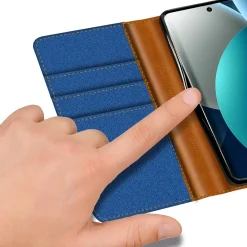 Textil Klapphülle für Xiaomi Redmi Note 15 Pro 5G - Case im Jeanslook mit Kartenfächern