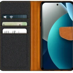 Textil Klapphülle für Xiaomi Redmi Note 15 Pro 5G - Case im Jeanslook mit Kartenfächern