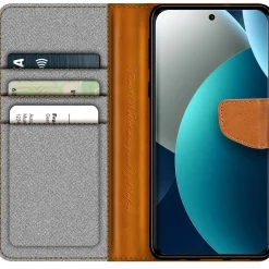 Textil Klapphülle für Xiaomi Redmi Note 15 Pro 5G - Case im Jeanslook mit Kartenfächern