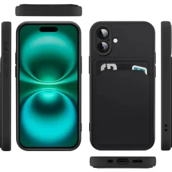TPU Case für iPhone 17 - Slim Hülle mit Kartenfach & Mikrofaser-Inlay