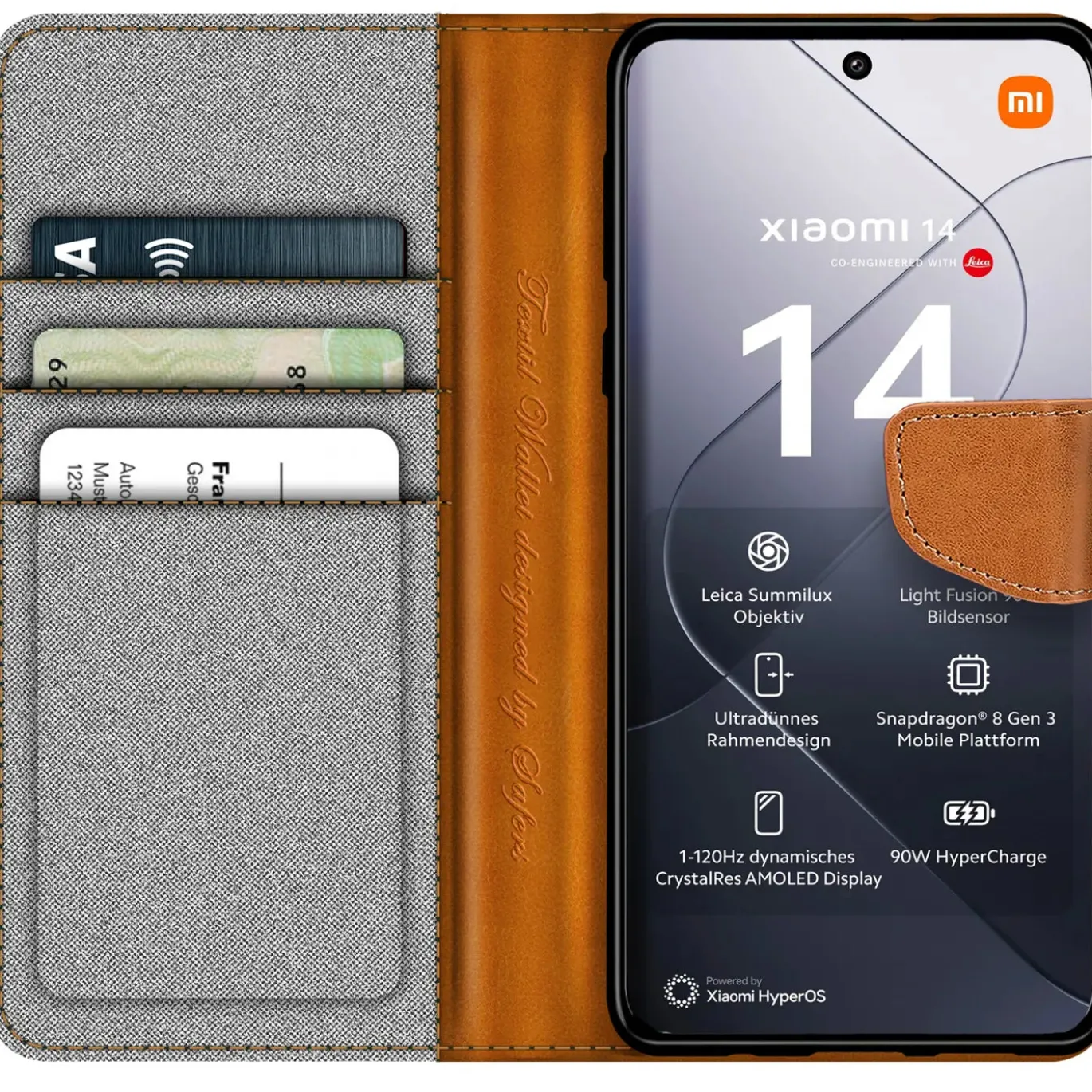 Xiaomi 14 Pro - Jeanslook Klapphülle mit Kartenfach