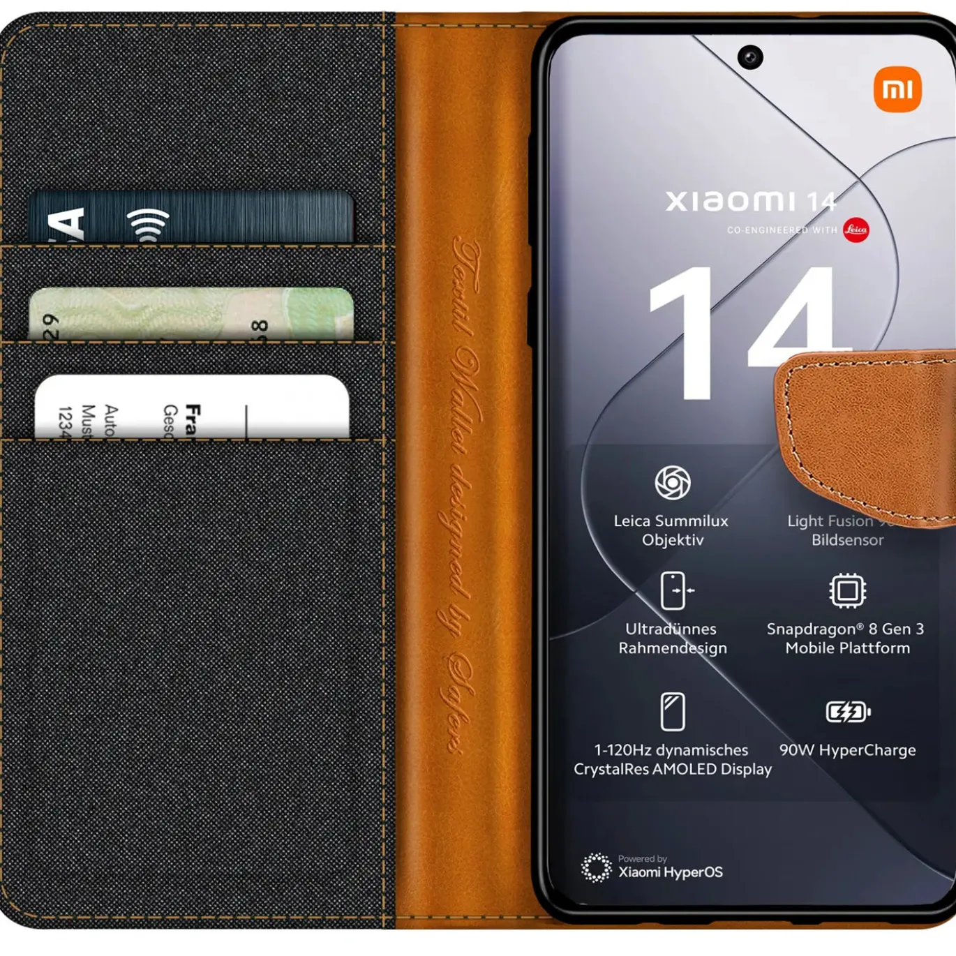 Xiaomi 14 Pro - Jeanslook Klapphülle mit Kartenfach