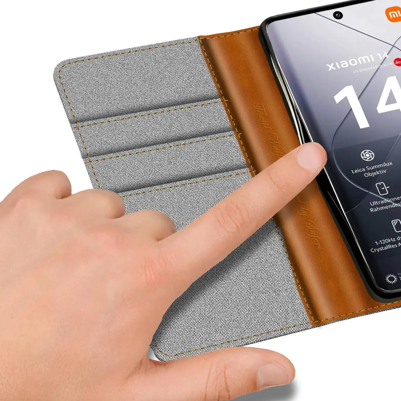 Xiaomi 14 Pro - Jeanslook Klapphülle mit Kartenfach
