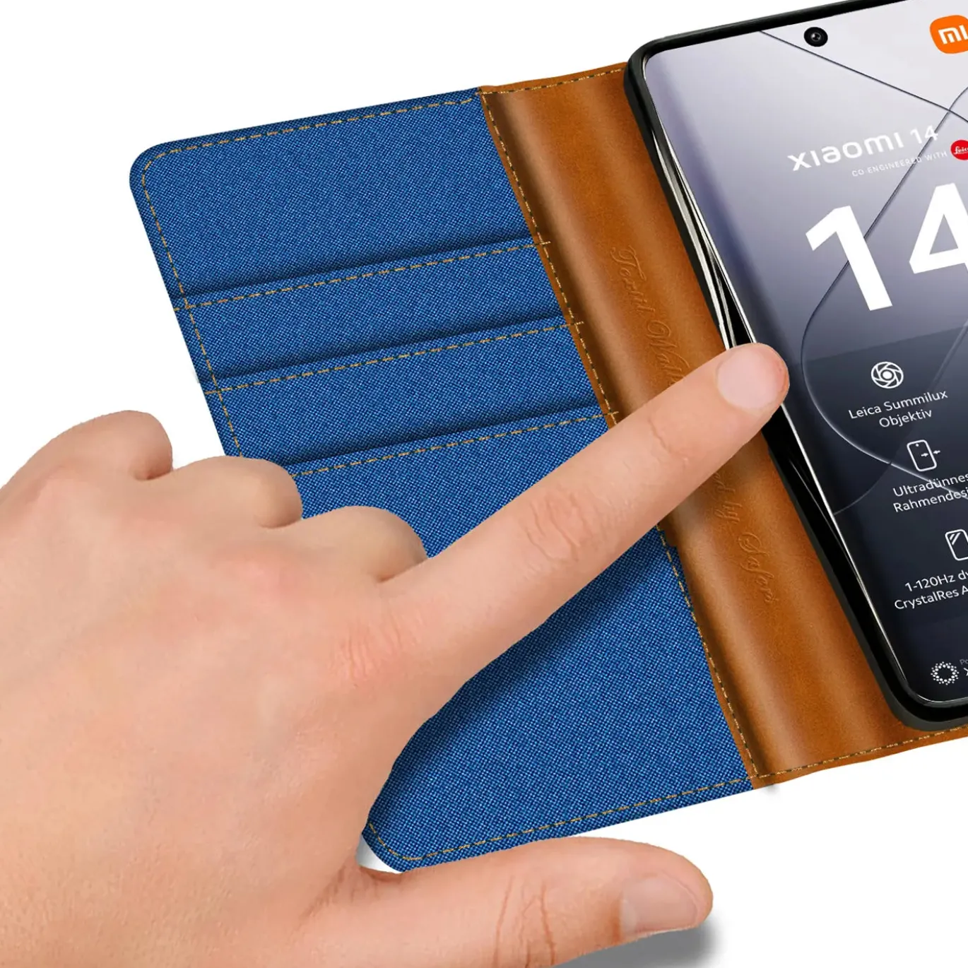 Xiaomi 14 Ultra - Jeanslook Klapphülle mit Kartenfach