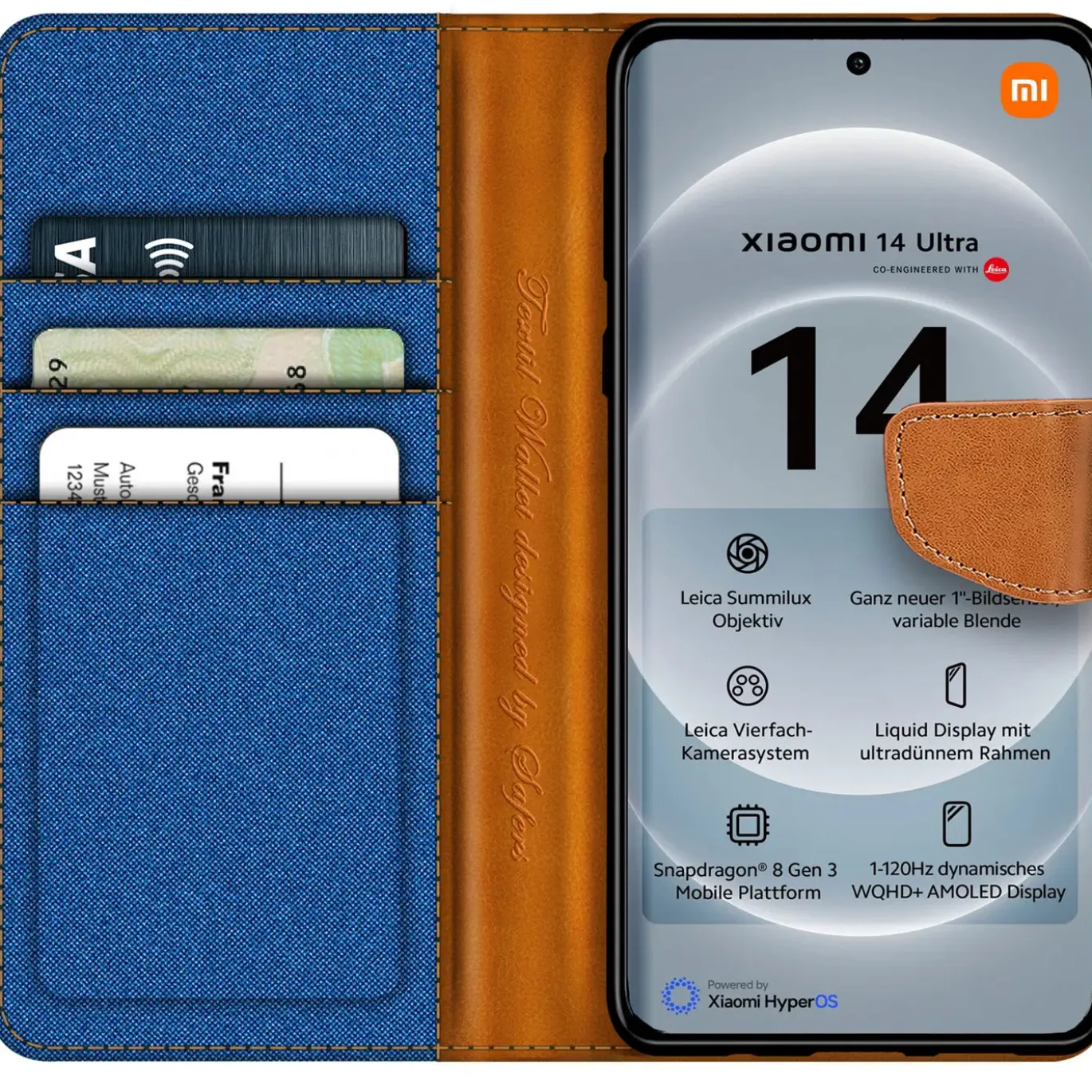 Xiaomi 14 Ultra - Jeanslook Klapphülle mit Kartenfach