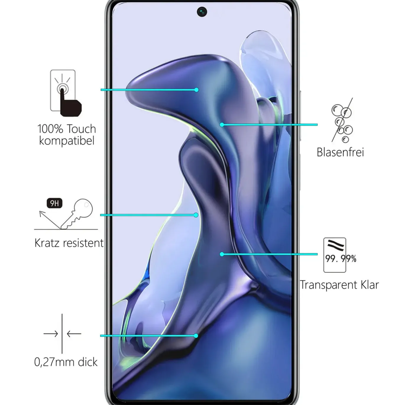 Xiaomi Mi 11T / Mi 11T Pro - 9H Displayschutzfolie 2x Display & Kamera