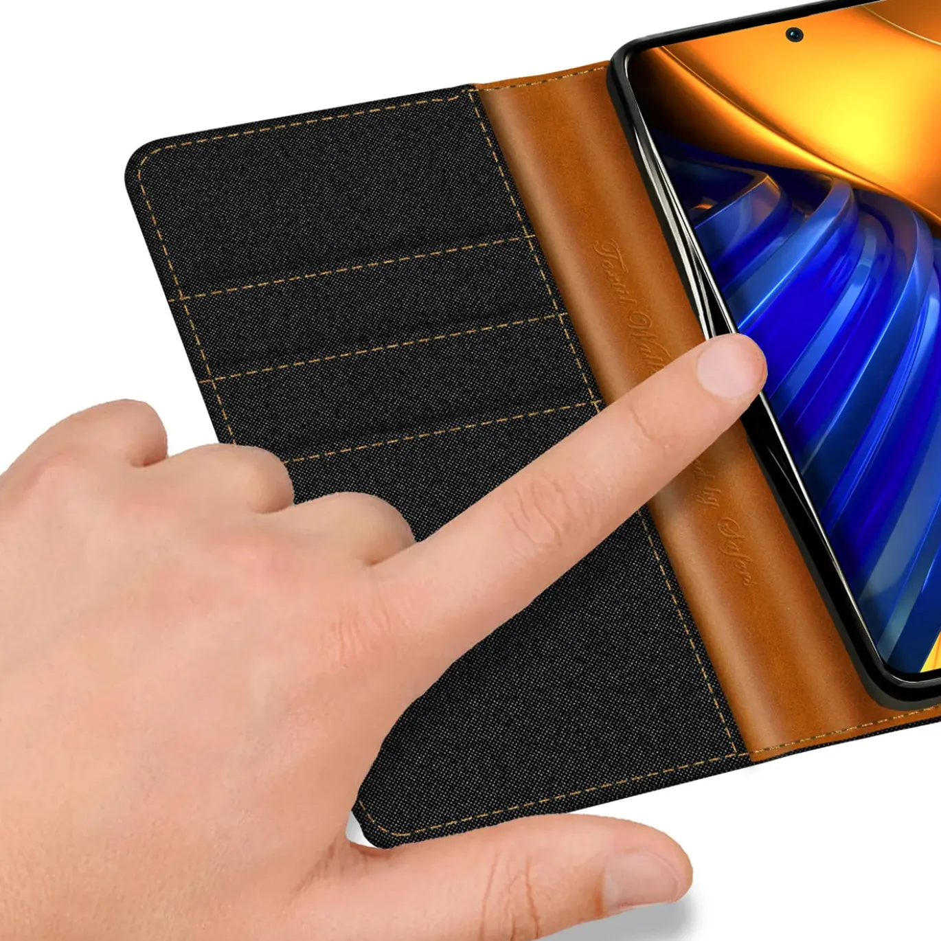 Xiaomi Poco F4 - Jeanslook Klapphülle mit Kartenfach