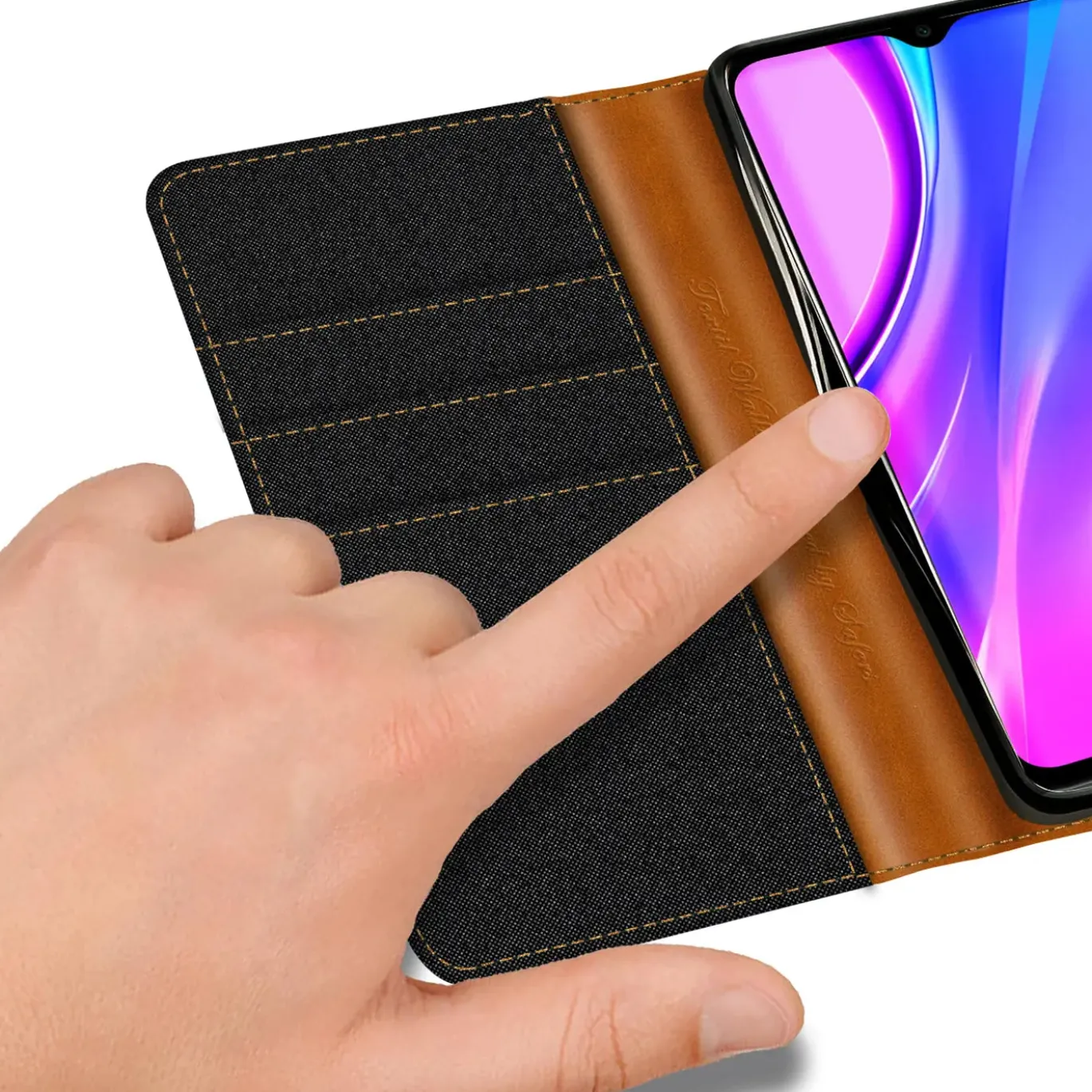 Xiaomi Redmi 9 - Jeanslook Klapphülle mit Kartenfach