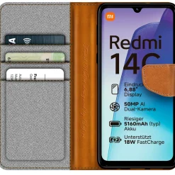 Xiaomi Redmi 14C - Jeanslook Klapphülle mit Kartenfach