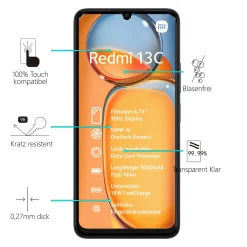 Xiaomi Redmi 13C - 2x 9H Panzer Glasfolie, Displayfolie