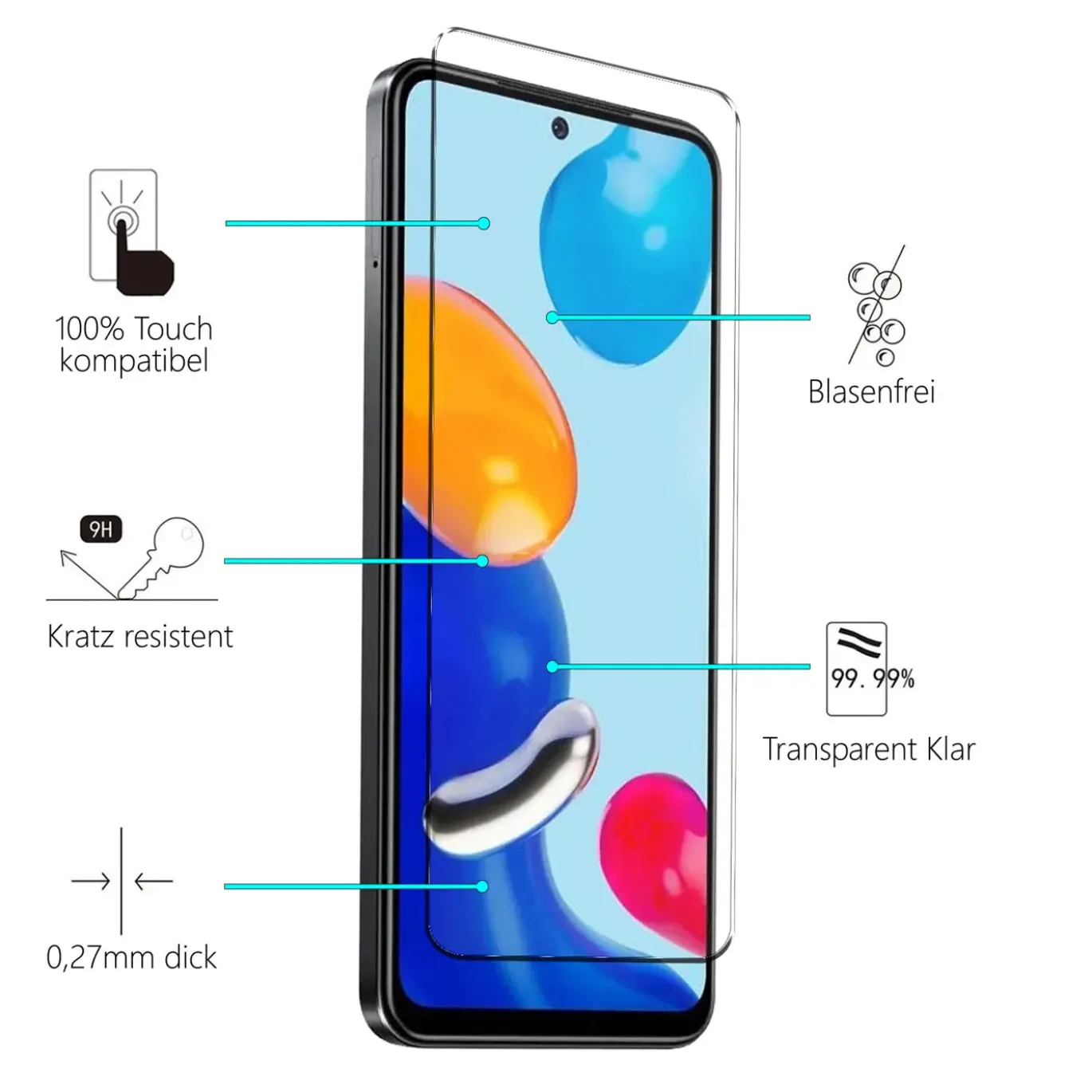 Xiaomi Redmi Note 11 - 9H Displayschutzfolie 2x Display & Kamera