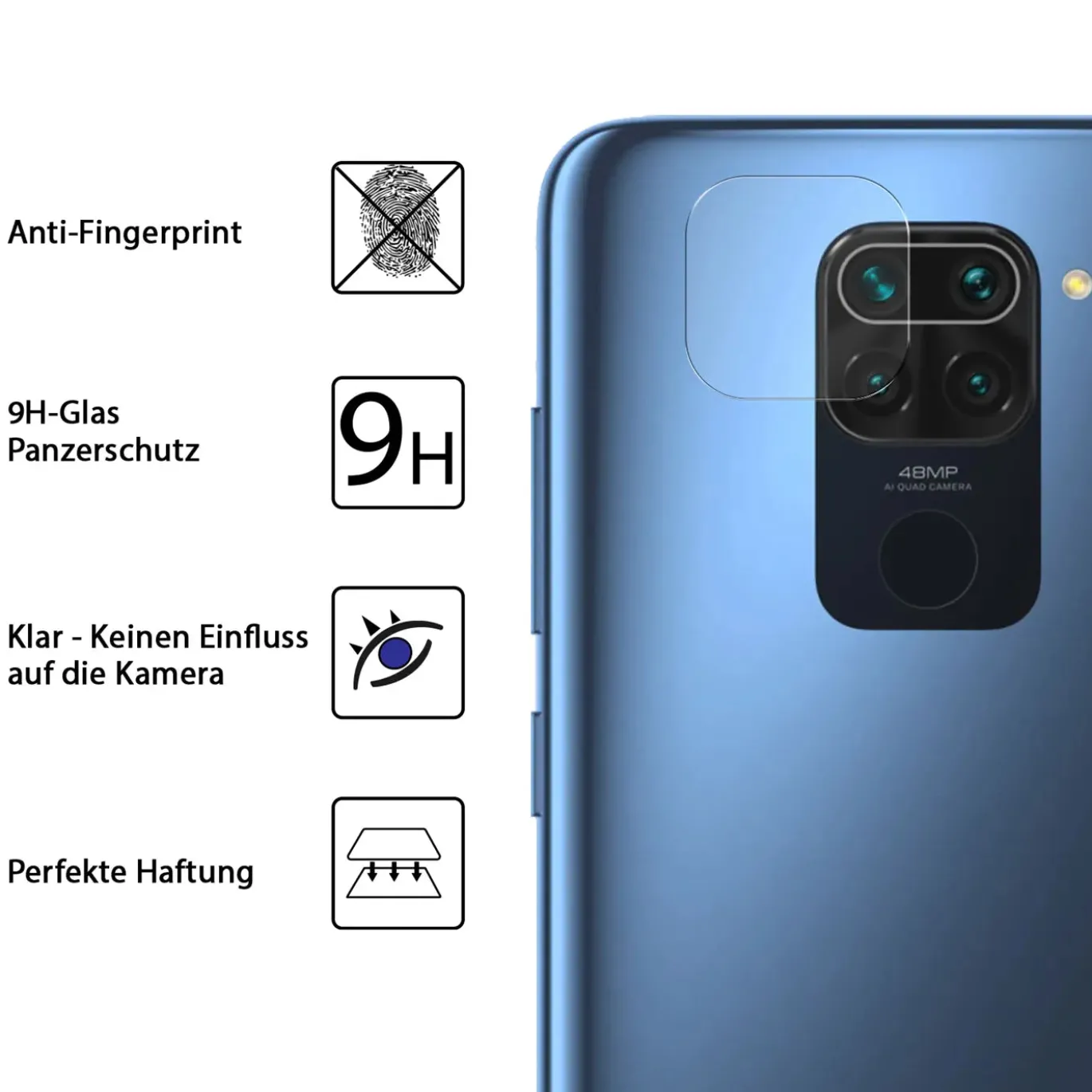 Xiaomi Redmi Note 9 - 9H Displayschutzfolie 2x Display & Kamera