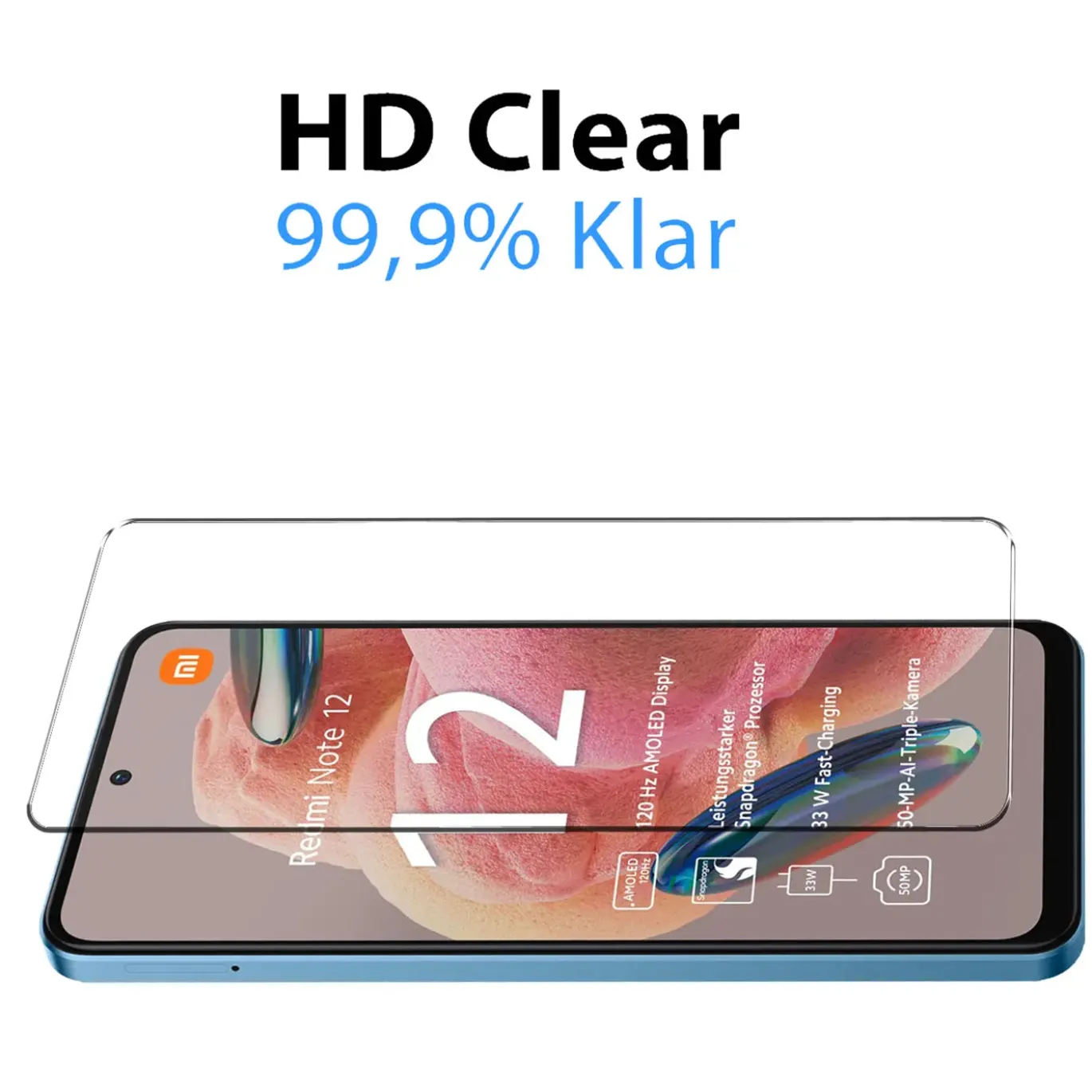 Xiaomi Redmi Note 12 4G - 9H Displayschutzfolie 2x Display & Kamera