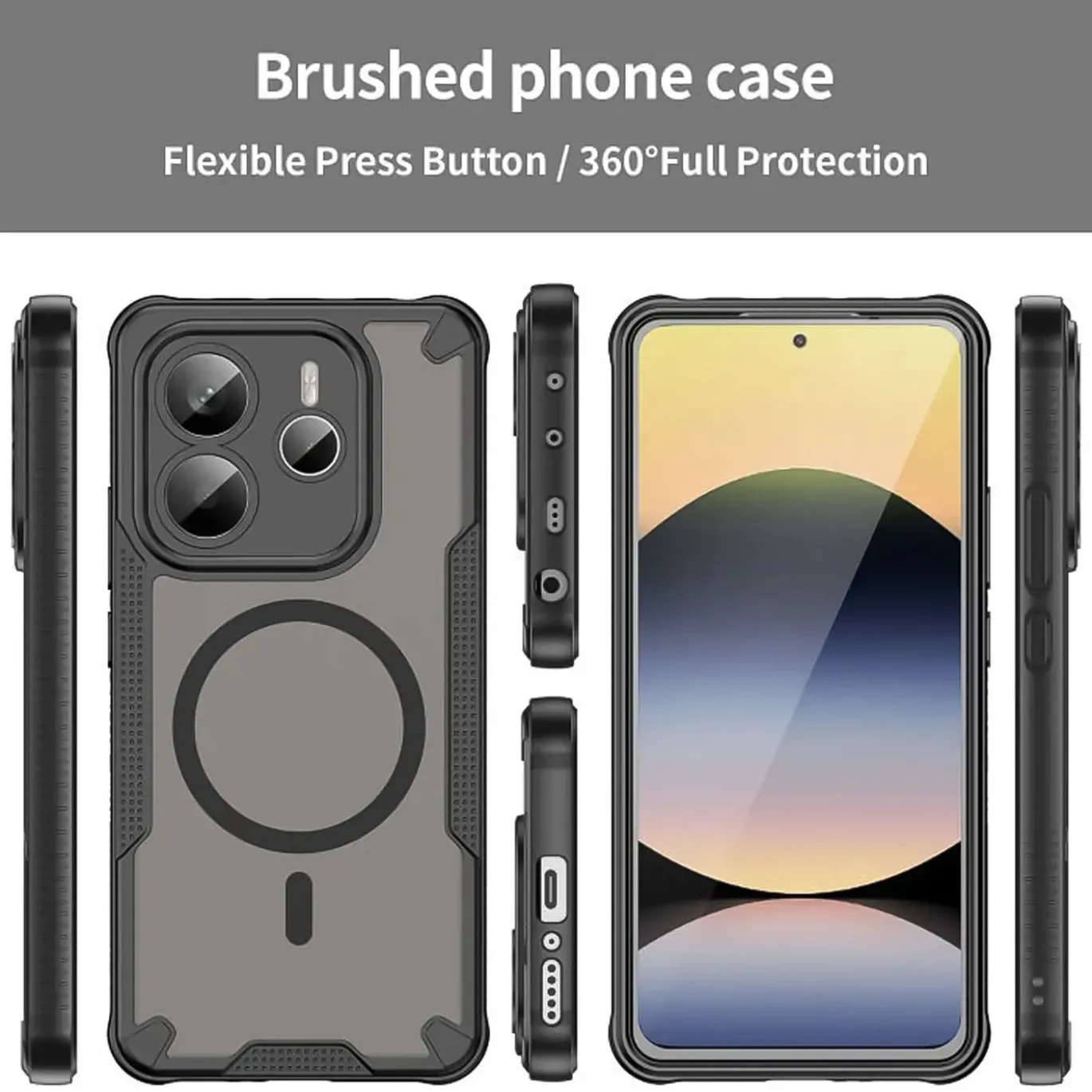 Xiaomi Redmi Note 14 5G - Stoßfestes MagSafe Case in Schwarz mit halbtransparenter Rückseite