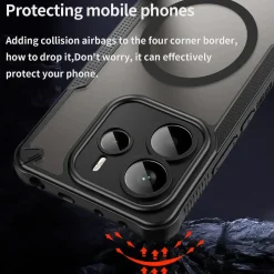 Xiaomi Redmi Note 14 5G - Stoßfestes MagSafe Case in Schwarz mit halbtransparenter Rückseite