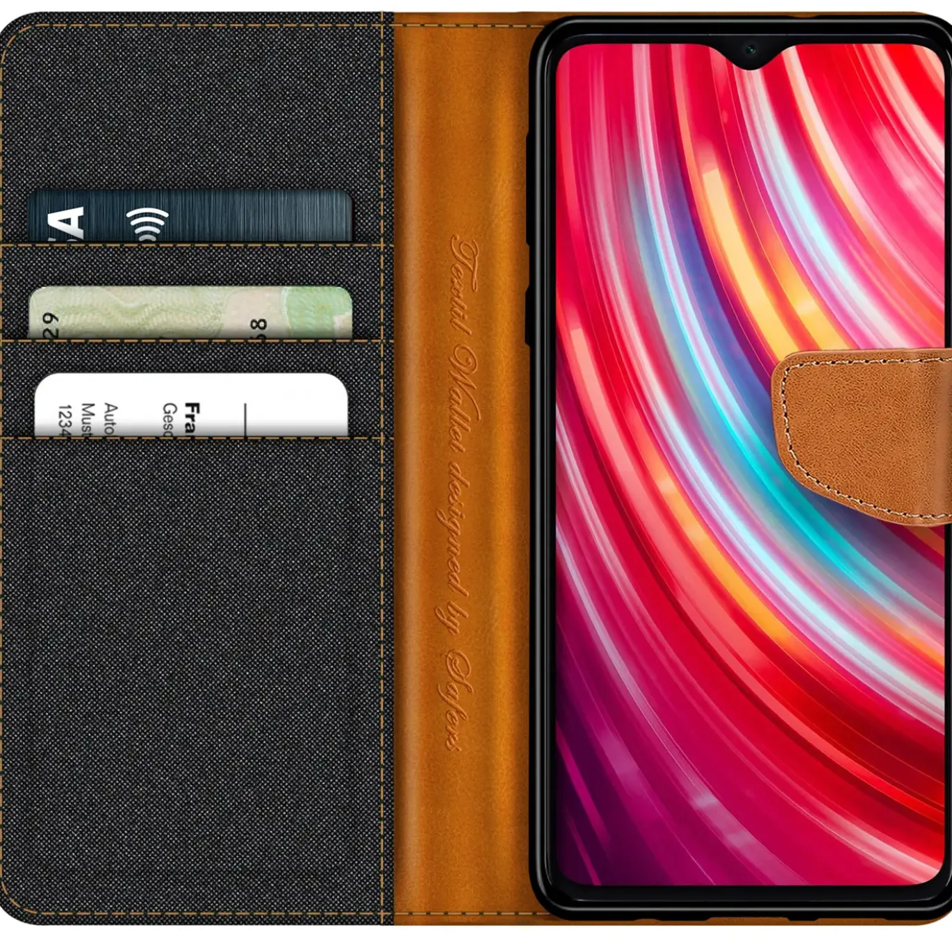 Xiaomi Redmi Note 8 Pro - Jeanslook Klapphülle mit Kartenfach