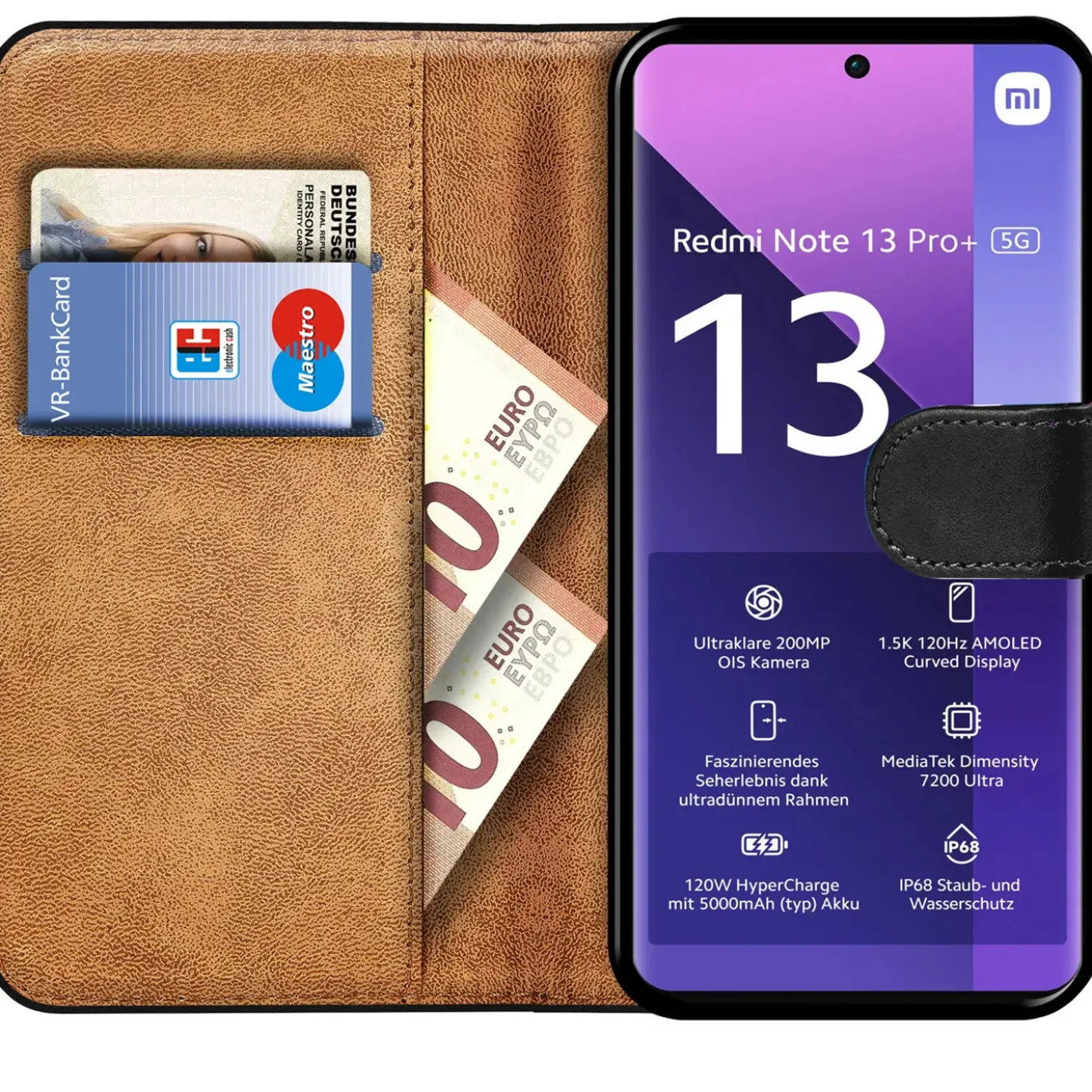 Xiaomi Redmi Note 13 Pro+ 5G - Klapphülle mit Kartenfächern