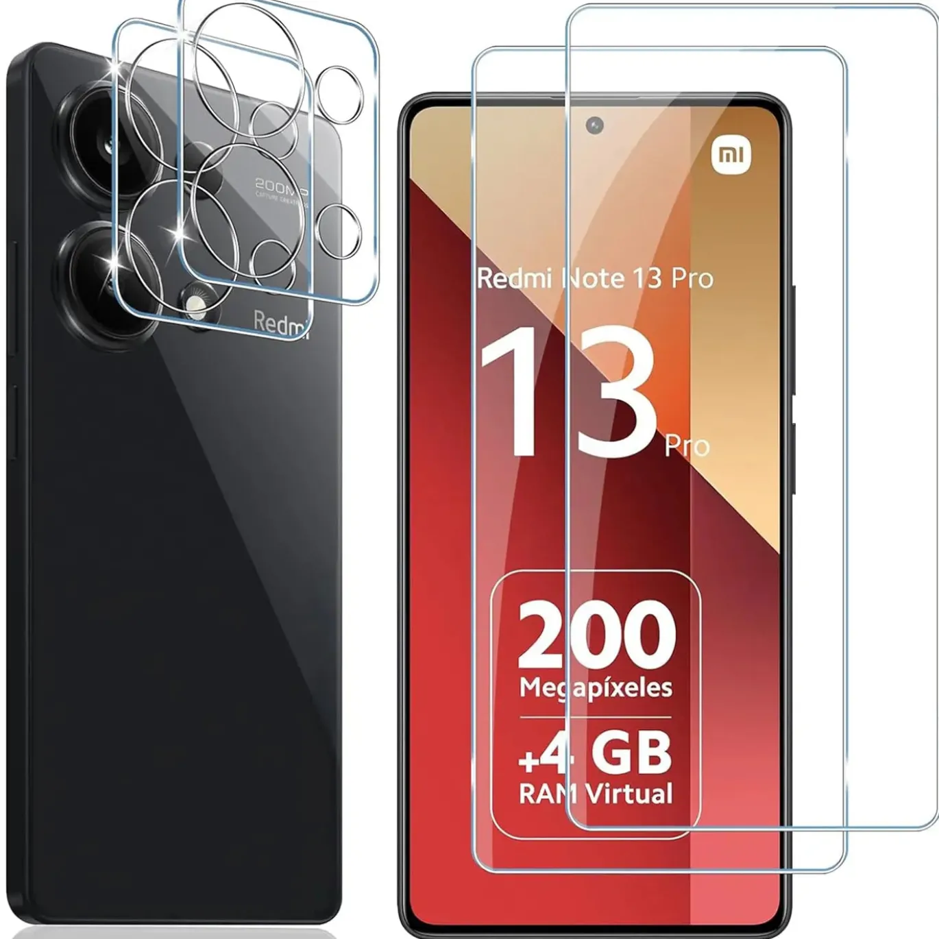 Xiaomi Redmi Note 13 Pro 5G - 9H Displayschutzfolie 2x Display & Kamera